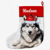 Weihnachts Husky Hund mit Name Woof Hintergrund Großer Weihnachtsstrumpf (Rückseite)