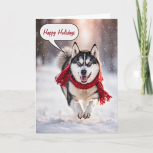 Weihnachts-Husky in Schneeflocken Feiertagskarte