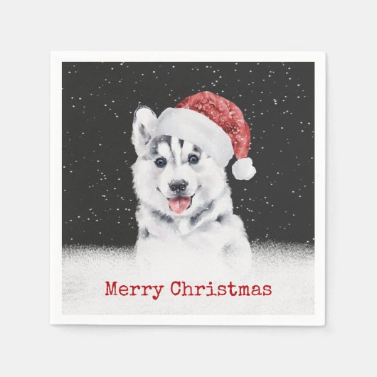 Weihnachts-Husky in Schneeflocken Kartenpapier Pla Serviette (Vorderseite)