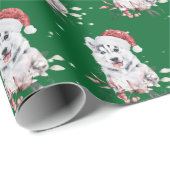 Weihnachts-Husky mit Weihnachtsmannmütze-Umschlagp Geschenkpapier (Rolleneckpunkt)