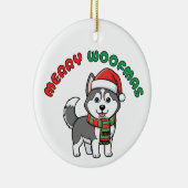 Weihnachts-Husky-Ornament: Frohe Woofmas Keramik Ornament (Rechts)