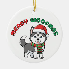 Weihnachts-Husky-Ornament: Frohe Woofmas Keramik Ornament