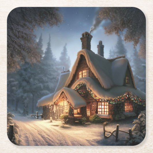 Weihnachts-Hütte 5 Rechteckiger Pappuntersetzer (Vorderseite)