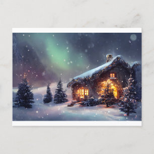 Weihnachts-Hütte im Schnee Postkarte