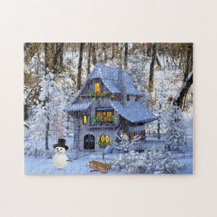 Weihnachts-Hütte im Schnee Puzzle