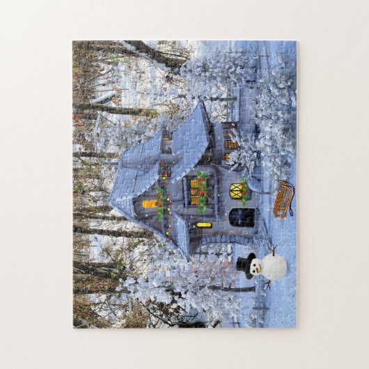 Weihnachts-Hütte im Schnee Puzzle (Vertikal)