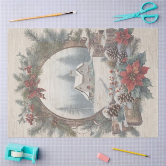 Weihnachts-Hütte Vintager Kiefernholz Seidenpapier (Basteln)