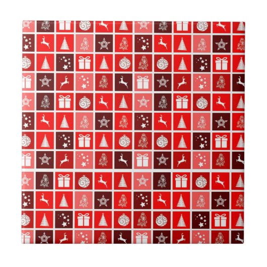 Weihnachts Icon Red Squares Holiday Art Classic Fliese (Vorderseite)