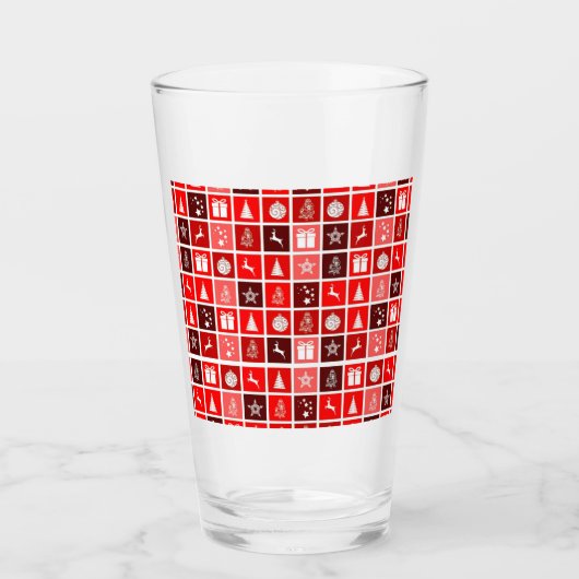 Weihnachts Icon Red Squares Holiday Art Classic Glas (Vorderseite)