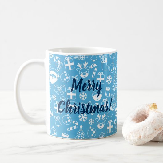 Weihnachts Icons Blue Santa Elf Snowman Festival Kaffeetasse (Mit Donut)