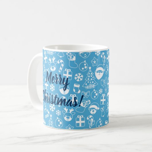 Weihnachts Icons Blue Santa Elf Snowman Festival Kaffeetasse (Vorderseite Links)