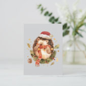 Weihnachts-Igel Postkarte (Stehend Vorderseite)