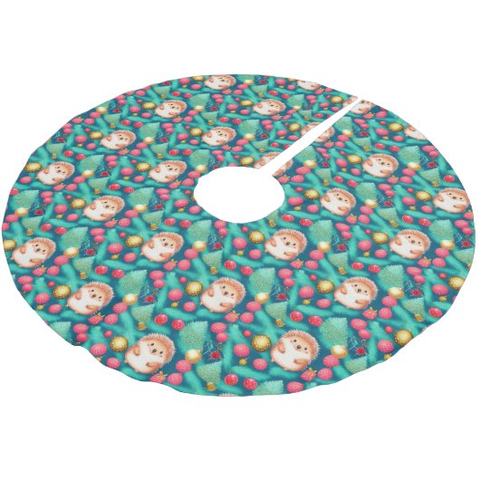 Weihnachts-Igel Whimsical Polyester Weihnachtsbaumdecke (Schrägansicht)