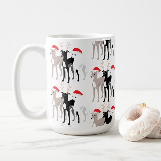 Weihnachts-Iggi-Greyhounds oder Whippets Kaffeetasse (Mit Donut)