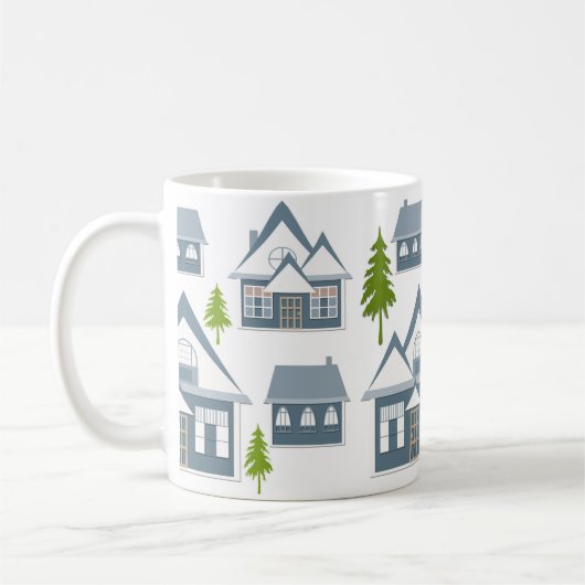 Weihnachts-Illustration beherbergt Bäume grau mit Kaffeetasse (Links)