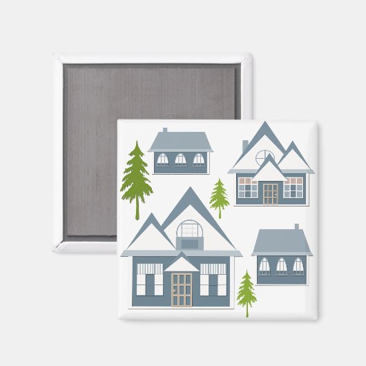 Weihnachts-Illustration beherbergt Bäume grau mit Magnet (Vorderseite/Rückseite)
