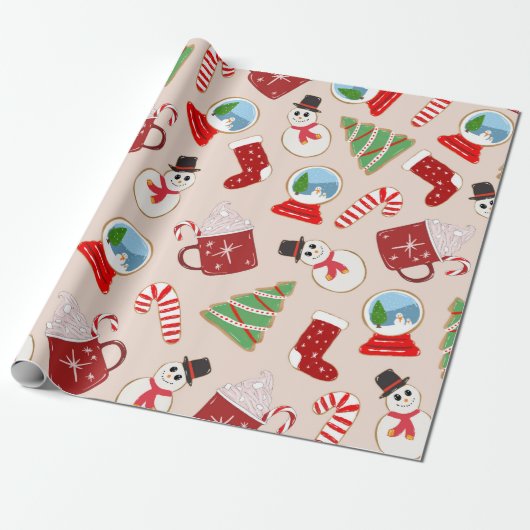Weihnachts-Illustrationsmuster Geschenkpapier (Ungerollt)