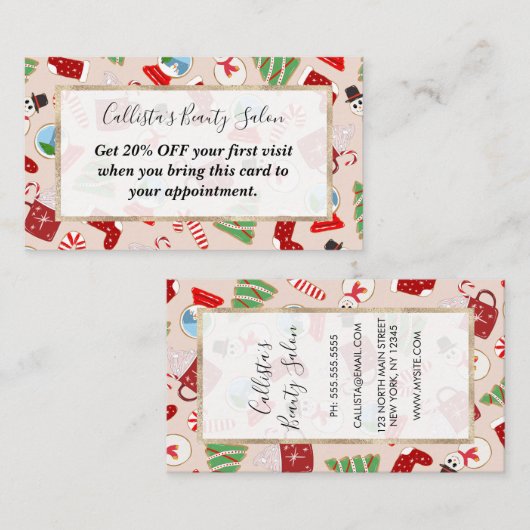 Weihnachts-Illustrationsmuster Rabattkarte (Vorne/Hinten)