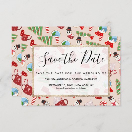 Weihnachts-Illustrationsmuster Save The Date (Vorne/Hinten)