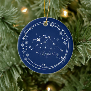Weihnachts-Individuelle Name Aquarius Zodiac Blue  Keramik Ornament