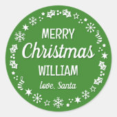 Weihnachts-Individuelle Name Green Runder Aufkleber (Vorderseite)
