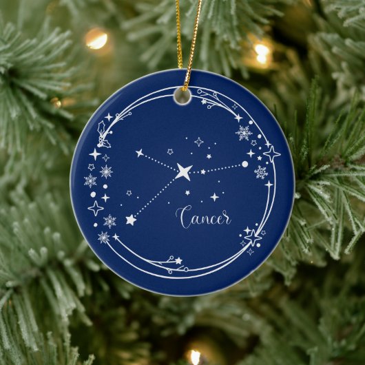 Weihnachts-Individuelle Name-Krebs Zodiac Blue Sil Keramik Ornament (Baum)