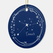 Weihnachts-Individuelle Name-Krebs Zodiac Blue Sil Keramik Ornament (Links)