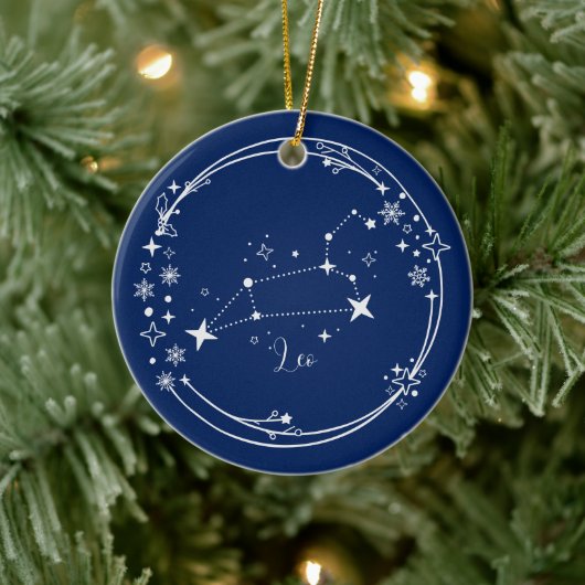 Weihnachts-Individuelle Name Leo Zodiac Blue Siver Keramik Ornament (Baum)