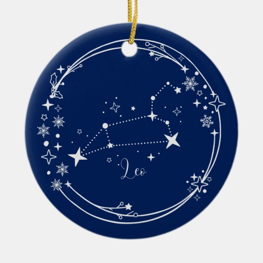 Weihnachts-Individuelle Name Leo Zodiac Blue Siver Keramik Ornament (Vorne)