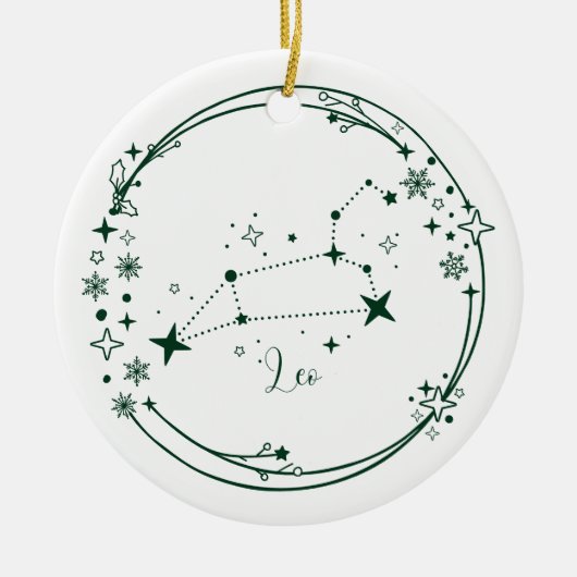 Weihnachts-Individuelle Name Leo Zodiac Sign Green Keramik Ornament (Vorne)