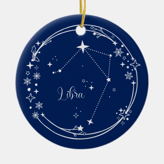 Weihnachts-Individuelle Name Libra Zodiac Blue Sil Keramik Ornament (Vorne)