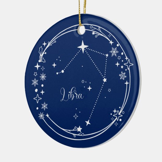 Weihnachts-Individuelle Name Libra Zodiac Blue Sil Keramik Ornament (Links)
