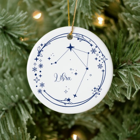 Weihnachts-Individuelle Name Libra Zodiac Sign Blu Keramik Ornament (Baum)