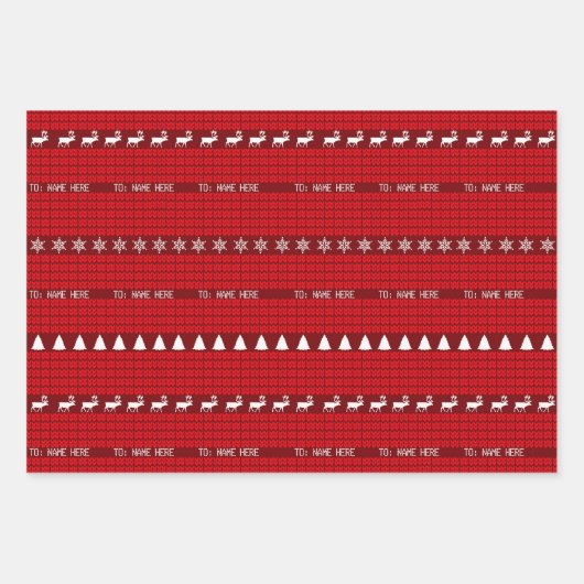 Weihnachts-Individuelle Name Red White Knitter Pul Geschenkpapier Set (Vorderseite 2)