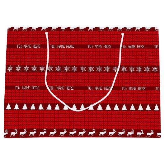 Weihnachts-Individuelle Name Red White Knitter Pul Große Geschenktüte (Vorderseite)