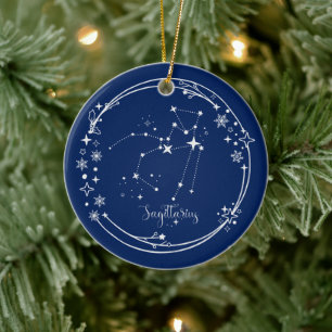 Weihnachts-Individuelle Name Sagittarius Blue Silv Keramik Ornament