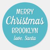 Weihnachts-Individuelle Name-Typografie Aquamarin Runder Aufkleber (Vorderseite)