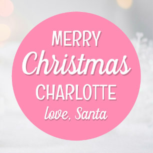 Weihnachts-Individuelle Name Typografie Pink Runder Aufkleber