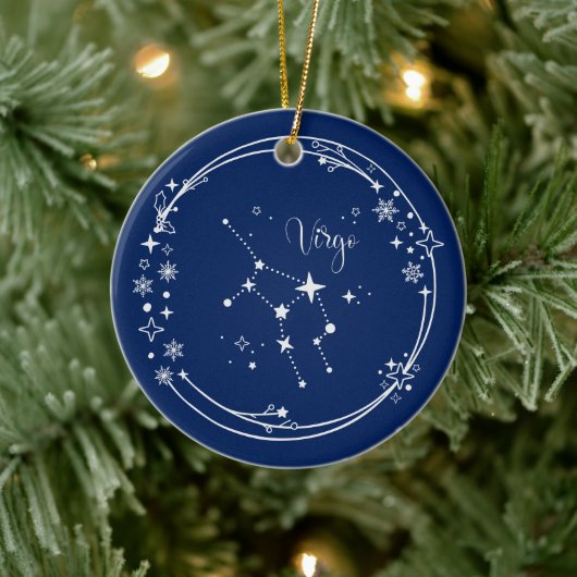Weihnachts-Individuelle Name Virgo Zodiac Blue Sil Keramik Ornament (Baum)