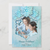 Weihnachts Iridescent Blue Snowflake Foto Feiertagskarte (Vorderseite)