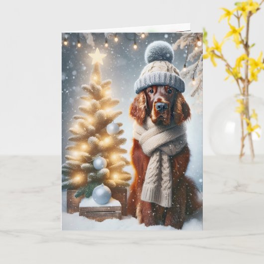 Weihnachts-irischer Setter in Schneeflocken Karte (Gelbe Blume)