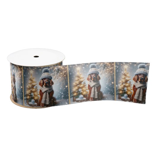 Weihnachts-irischer Setter in Schneeflocken Satinband (Spule)
