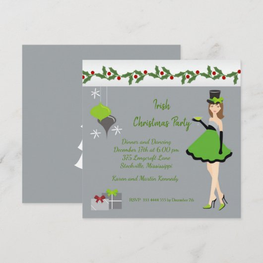 Weihnachts-irisches Party Einladung (Vorne/Hinten)