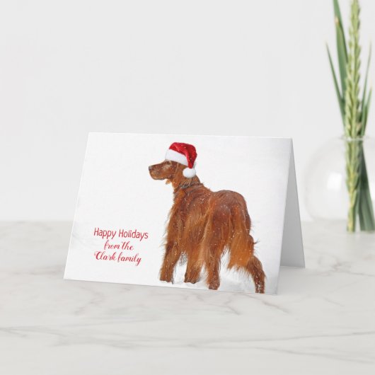 Weihnachts-Irish Setter in Schneeflocken Karte (Vorderseite)