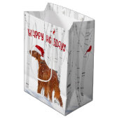 Weihnachts-Irish Setter mit Birch Trees Mittlere Geschenktüte (Vorderseite Schrägansicht)
