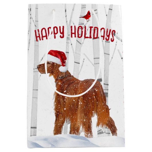 Weihnachts-Irish Setter mit Birch Trees Mittlere Geschenktüte (Vorderseite)