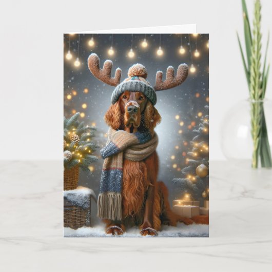 Weihnachts-Irish Setter mit Rentier Antlers Karte (Vorderseite)