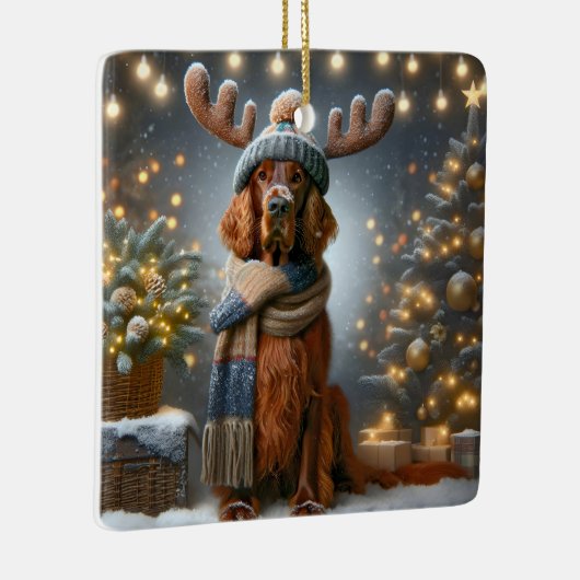 Weihnachts-Irish Setter mit Rentier Antlers Keramikornament (Rechts)