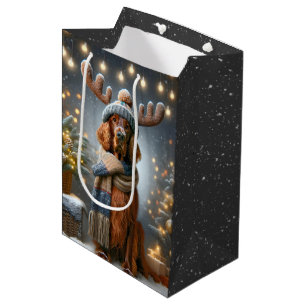 Weihnachts-Irish Setter mit Rentier Antlers Mittlere Geschenktüte