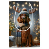 Weihnachts-Irish Setter mit Rentier Antlers Mittlere Geschenktüte (Vorderseite)